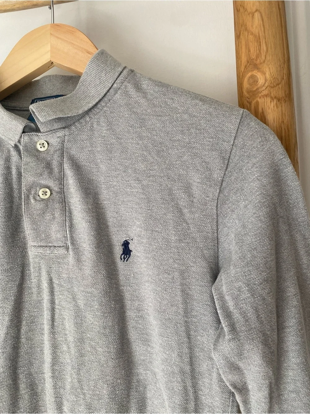 Polo Ralph Lauren Kids Long Sleeve Gray Polo Shirt Navy Embroidered Pony Logo